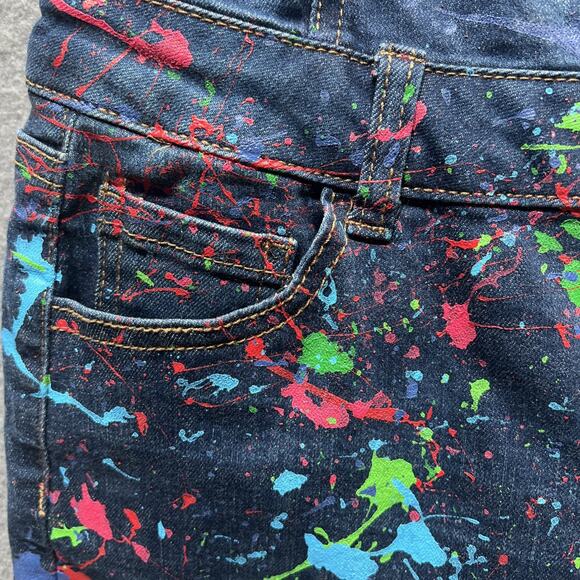 Wax Jeans Paint Splatter Skinny Overalls Blue Womens Size Small - Picture 5 of 16